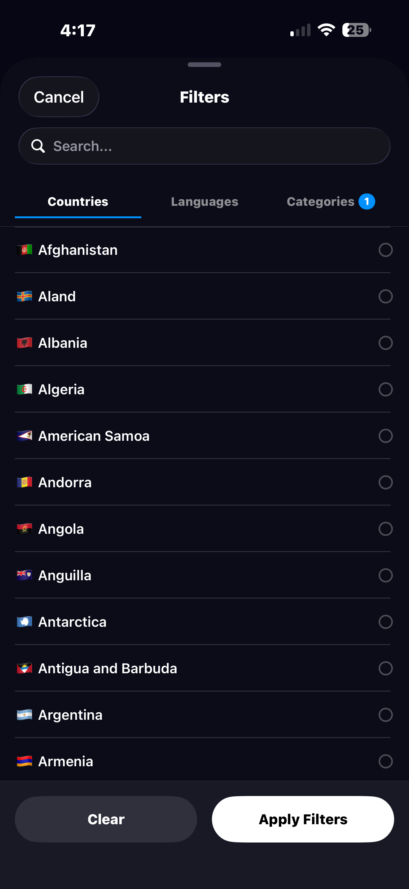 PixelPlay filter by country on iPhone