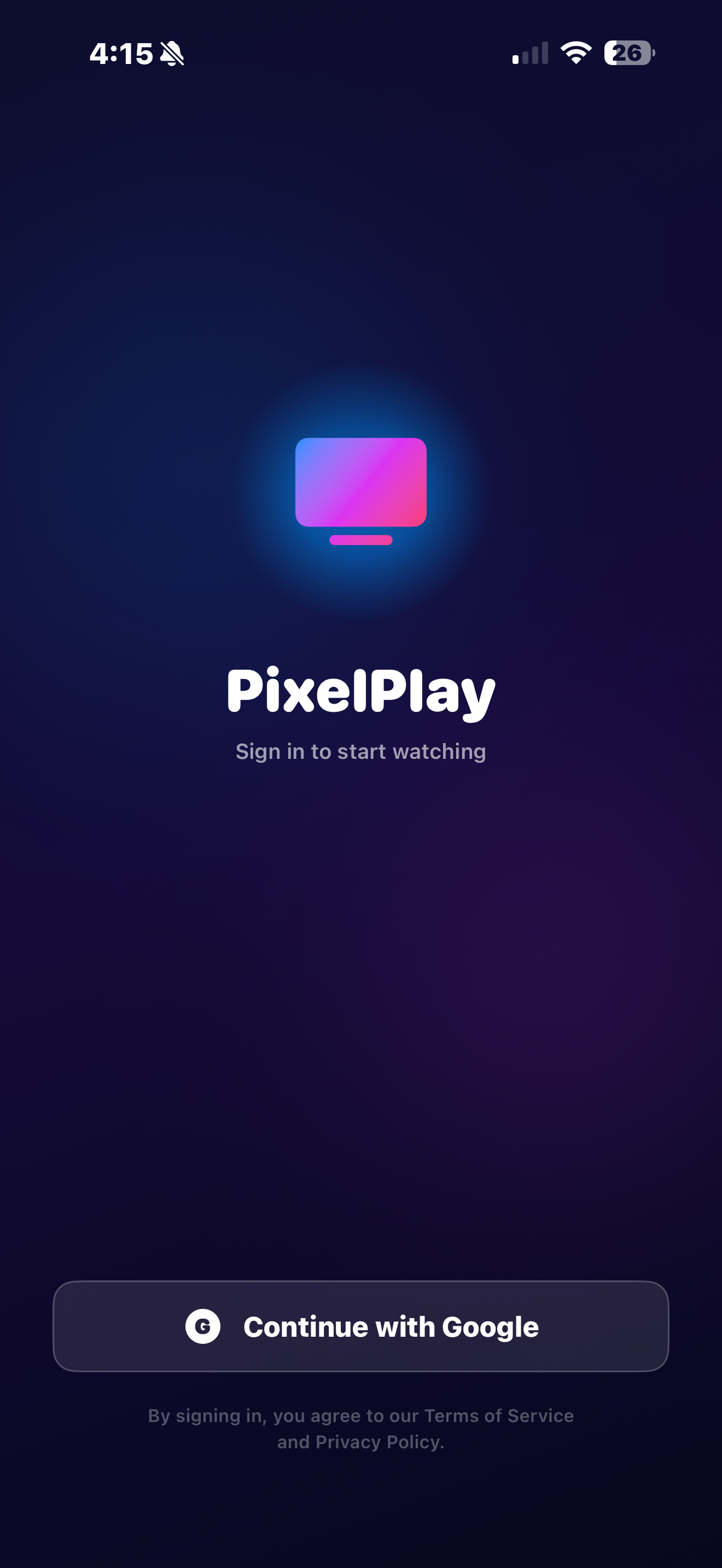 PixelPlay sign in on iPhone